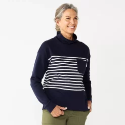 Women's Croft & Barrow® Mockneck Sweatshirt -Outlet Croft & Barrow Store 5685918 Navy White Modern Stri
