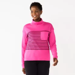Women's Croft & Barrow® Mockneck Sweatshirt -Outlet Croft & Barrow Store 5685918 Pink Modern Stripe