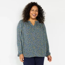 Plus Size Croft & Barrow® Smocked Peasant Top -Outlet Croft & Barrow Store 5687783 Navy Floral