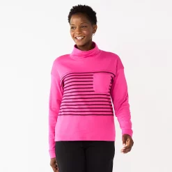 Petite Croft & Barrow® Long Sleeve Mockneck Sweatshirt -Outlet Croft & Barrow Store 5696656 Pink Modern Stripe