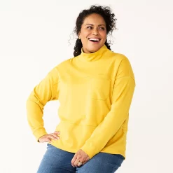 Plus Size Croft & Barrow® Long Sleeve Mockneck Pocket Sweatshirt