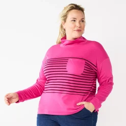 Plus Size Croft & Barrow® Long Sleeve Mockneck Pocket Sweatshirt -Outlet Croft & Barrow Store 5696662 Pink Modern