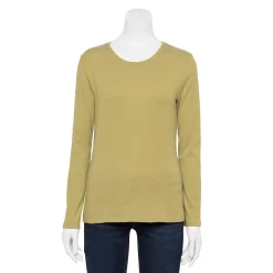 Petite Croft & Barrow® Long Sleeve Crewneck Top -Outlet Croft & Barrow Store 5698437 Golden Olive