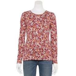 Petite Croft & Barrow® Long Sleeve Crewneck Top -Outlet Croft & Barrow Store 5698437 Plum Peach Field