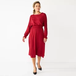 Women's Croft & Barrow® Midi Smocked Waist Dress -Outlet Croft & Barrow Store 5701507 Red