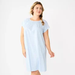 Plus Size Croft & Barrow® Short Sleeve Cotton Nightgown 12 Plus Size Croft & Barrow® Short Sleeve Cotton Nightgown -Outlet Croft & Barrow Store 5708275 Blue Stripes