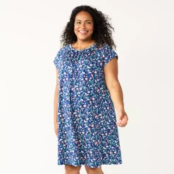 Plus Size Croft & Barrow® Short Sleeve Cotton Nightgown 9 Plus Size Croft & Barrow® Short Sleeve Cotton Nightgown -Outlet Croft & Barrow Store 5708275 Navy Floral