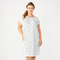 Plus Size Croft & Barrow® Short Sleeve Cotton Nightgown 10 Plus Size Croft & Barrow® Short Sleeve Cotton Nightgown -Outlet Croft & Barrow Store 5708275 White Buds