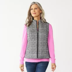Women's Croft & Barrow® Quilted Vest -Outlet Croft & Barrow Store 5720918 Black Plaid