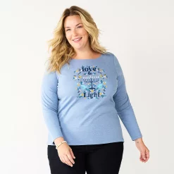 Plus Size Croft & Barrow® Holiday Motif Graphic Tee -Outlet Croft & Barrow Store 5726116 Blue Love Light