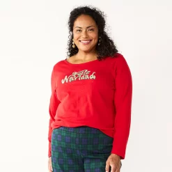 Plus Size Croft & Barrow® Holiday Motif Graphic Tee -Outlet Croft & Barrow Store 5726116 Red Feliz Navidad