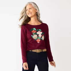 Petite Croft & Barrow® Christmas Graphic Tee -Outlet Croft & Barrow Store 5726272 Berry Ornaments