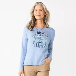 Petite Croft & Barrow® Christmas Graphic Tee -Outlet Croft & Barrow Store 5726272 Blue Love And Light