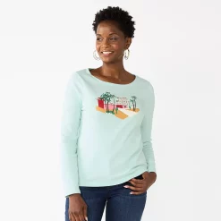 Petite Croft & Barrow® Christmas Graphic Tee -Outlet Croft & Barrow Store 5726272 Mint Palm Warm Wishes