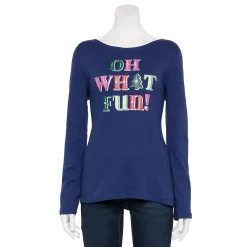 Petite Croft & Barrow® Christmas Graphic Tee -Outlet Croft & Barrow Store 5726272 Navy Oh What Fun