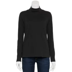 Petite Croft & Barrow® Long Sleeve Mockneck Top -Outlet Croft & Barrow Store 5726930 Black