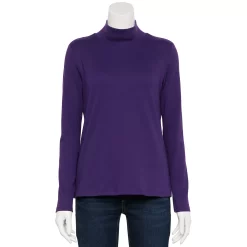 Petite Croft & Barrow® Long Sleeve Mockneck Top -Outlet Croft & Barrow Store 5726930 Blackberry Cordial