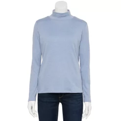 Petite Croft & Barrow® Long Sleeve Mockneck Top -Outlet Croft & Barrow Store 5726930 Loyal Blue Heather