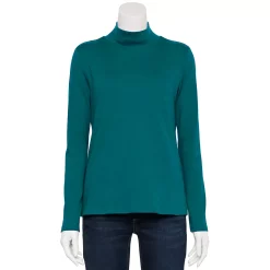 Petite Croft & Barrow® Long Sleeve Mockneck Top -Outlet Croft & Barrow Store 5726930 Night Life Teal