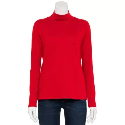 Petite Croft & Barrow® Long Sleeve Mockneck Top -Outlet Croft & Barrow Store 5726930 Red