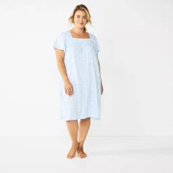 Plus Size Croft & Barrow® Short Sleeve Knit Nightgown -Outlet Croft & Barrow Store 5773728 Blue Checks