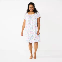 Plus Size Croft & Barrow® Short Sleeve Knit Nightgown -Outlet Croft & Barrow Store 5773728 Blue Pink Floral