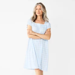 Petite Croft & Barrow® Short Sleeve Knit Nightgown 7 Petite Croft & Barrow® Short Sleeve Knit Nightgown -Outlet Croft & Barrow Store 5773729 Blue Checks