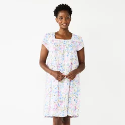 Women's Croft & Barrow® Short Sleeve Knit Nightgown -Outlet Croft & Barrow Store 5773731 Blue Pink Floral