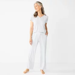 Women's Croft & Barrow® Short Sleeve Henley Pajama Top & Pajama Pants Sleep Set -Outlet Croft & Barrow Store 5774129 ALT2