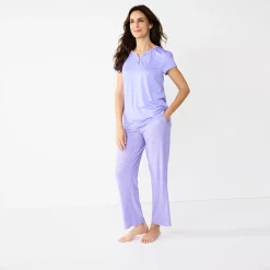 Women's Croft & Barrow® Short Sleeve Henley Pajama Top & Pajama Pants Sleep Set