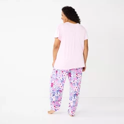 Plus Size Croft & Barrow® Short Sleeve Henley Pajama Top & Pajama Pants Sleep Set -Outlet Croft & Barrow Store 5774131 ALT