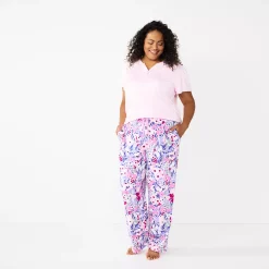 Plus Size Croft & Barrow® Short Sleeve Henley Pajama Top & Pajama Pants Sleep Set -Outlet Croft & Barrow Store 5774131 ALT2