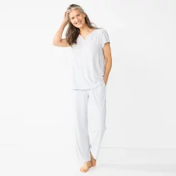 Petite Croft & Barrow® Short Sleeve Henley Pajama Top & Pajama Pants Sleep Set