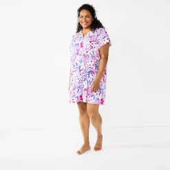 Plus Size Croft & Barrow® Short Sleeve Henley Short Sleeve Nightgown -Outlet Croft & Barrow Store 5774134 Pink Floral