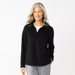 Women's Croft & Barrow® Quilted Quarter-Zip Top -Outlet Croft & Barrow Store 5775880 Black