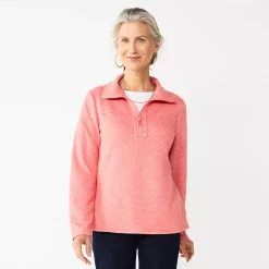 Women's Croft & Barrow® Quilted Quarter-Zip Top -Outlet Croft & Barrow Store 5775880 Coral