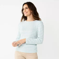 Women's Croft & Barrow® Cable Jacquard Top -Outlet Croft & Barrow Store 5776228 Light Blue Stripe