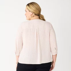 Plus Size Croft & Barrow® Splitneck Pintuck Blouse -Outlet Croft & Barrow Store 5776327 ALT