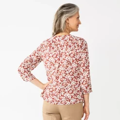 Petite Croft & Barrow® Splitneck Pintuck Blouse -Outlet Croft & Barrow Store 5776399 ALT