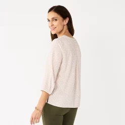 Women's Croft & Barrow® Splitneck Pintuck Blouse -Outlet Croft & Barrow Store 5777321 ALT