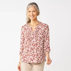 Women's Croft & Barrow® Splitneck Pintuck Blouse