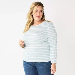 Plus Size Croft & Barrow® Cable Jacquard Top -Outlet Croft & Barrow Store 5780044 Light Blue Stripe