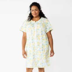 Plus Size Croft & Barrow® Short Sleeve Woven Zip Duster -Outlet Croft & Barrow Store 5796854 Yellow Flowers