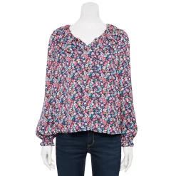 Women's Croft & Barrow® Ruffle Neck Blouse -Outlet Croft & Barrow Store 5800880 Navy Floral