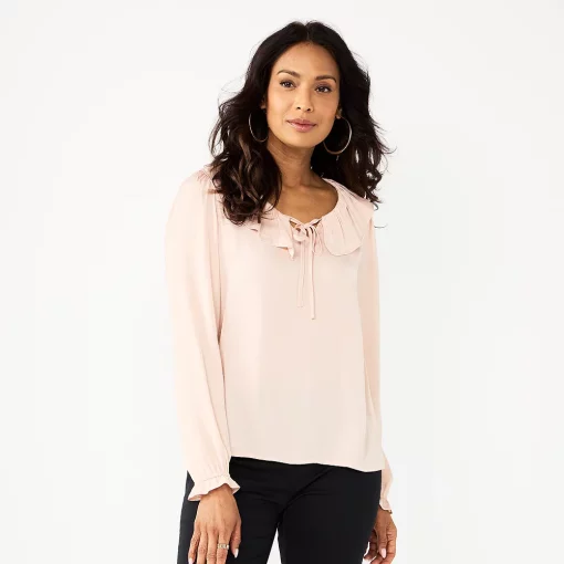 Women's Croft & Barrow® Ruffle Neck Blouse -Outlet Croft & Barrow Store 5800880 Pink