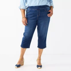 Plus Size Croft & Barrow® Pull-On Denim Capri Pants -Outlet Croft & Barrow Store 5808562 Dark Wash