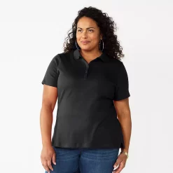 Plus Size Croft & Barrow® Short Sleeve Y-Neck Polo Top -Outlet Croft & Barrow Store 5808738 Black