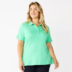 Plus Size Croft & Barrow® Short Sleeve Y-Neck Polo Top -Outlet Croft & Barrow Store 5808738 Green
