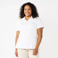 Plus Size Croft & Barrow® Short Sleeve Y-Neck Polo Top -Outlet Croft & Barrow Store 5808738 White