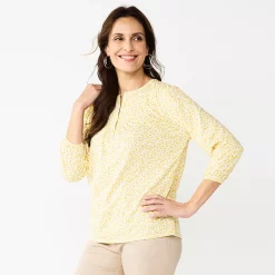 Women's Croft & Barrow® Shirred Knit Top -Outlet Croft & Barrow Store 5809438 Yellow Ditsy Floral